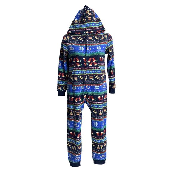 Cat & Jack Junior Christmas-Themed Hooded Fleece Pajamas With Pockets Size Large - Picture 3 of 10